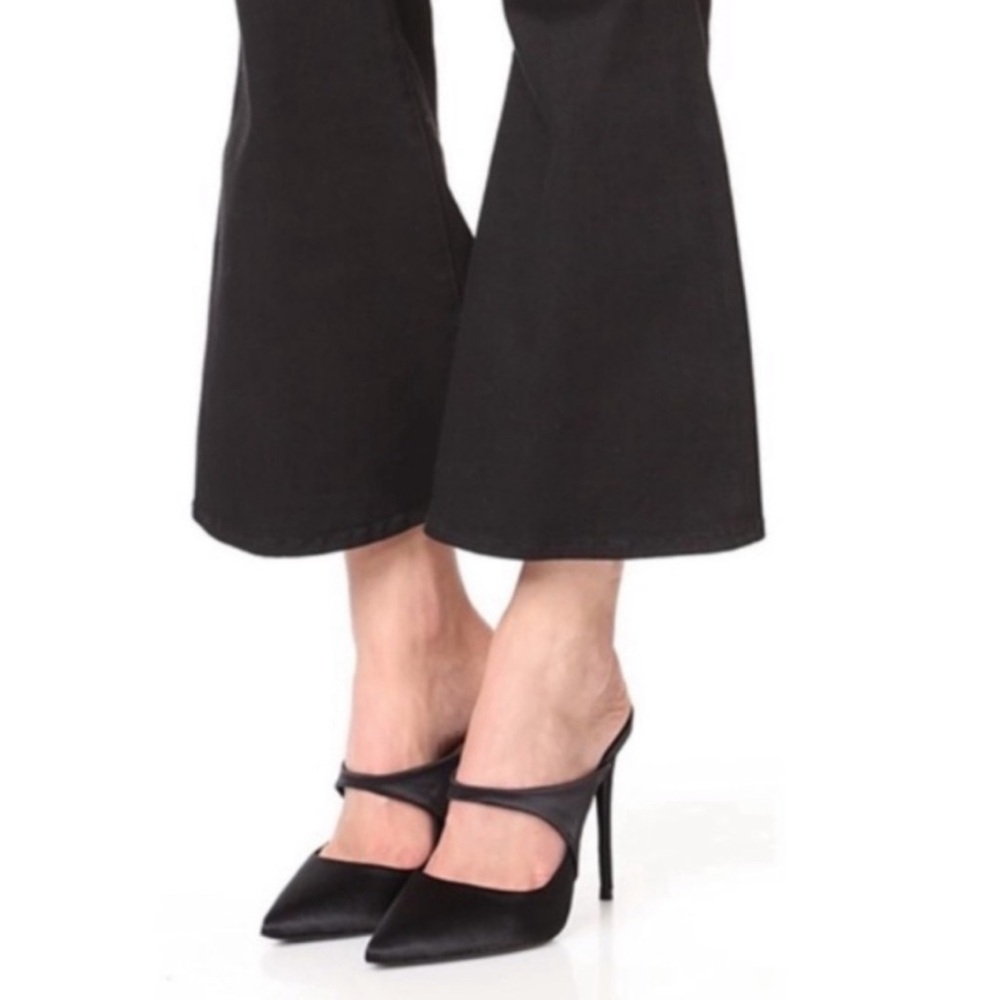 Black Satin Mule Pumps - Picture 1 of 5